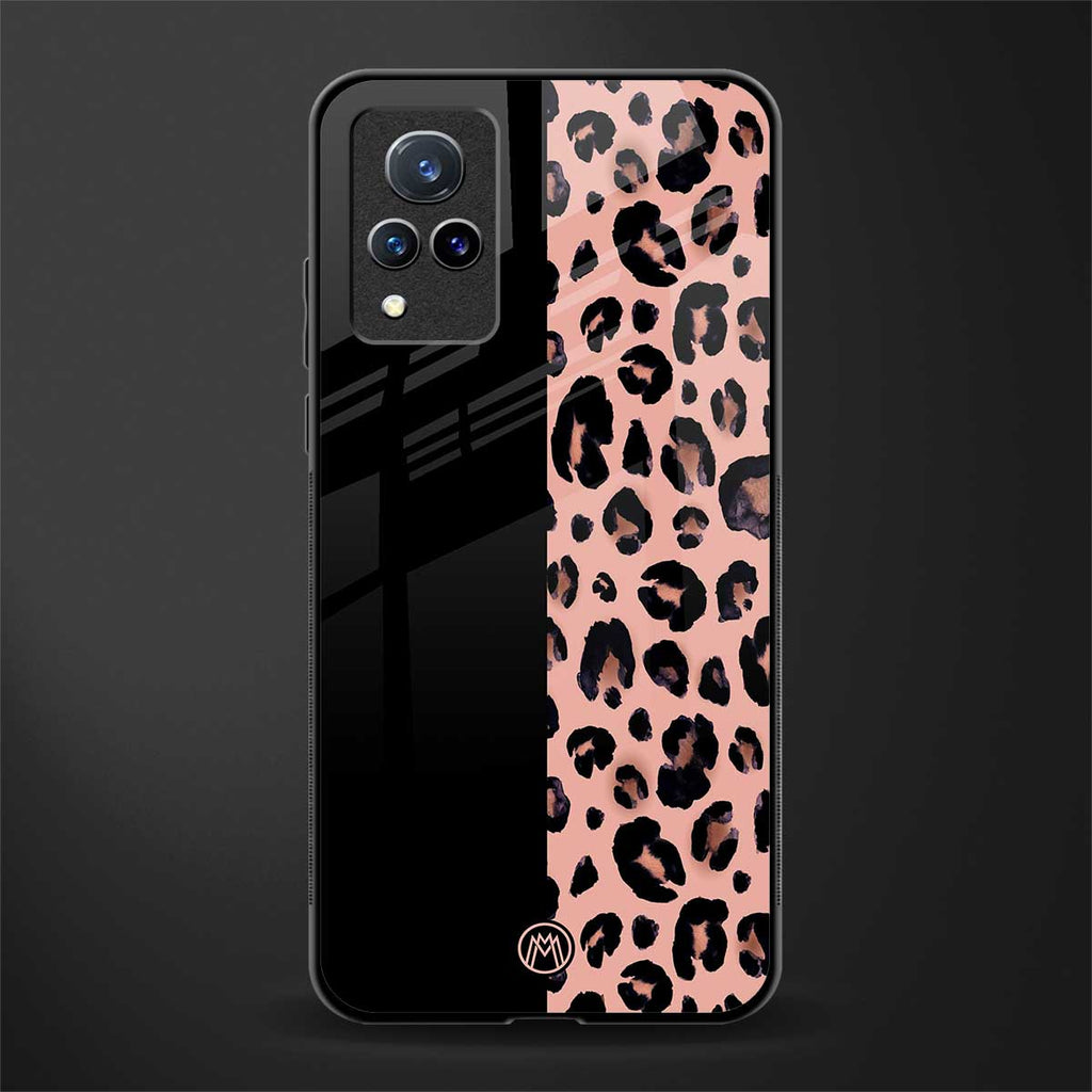 black & pink cheetah fur glass case for vivo v21 5g image