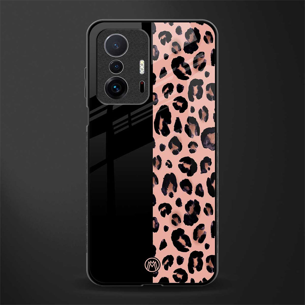 black & pink cheetah fur glass case for mi 11t pro 5g image