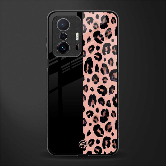 black & pink cheetah fur glass case for mi 11t pro 5g image