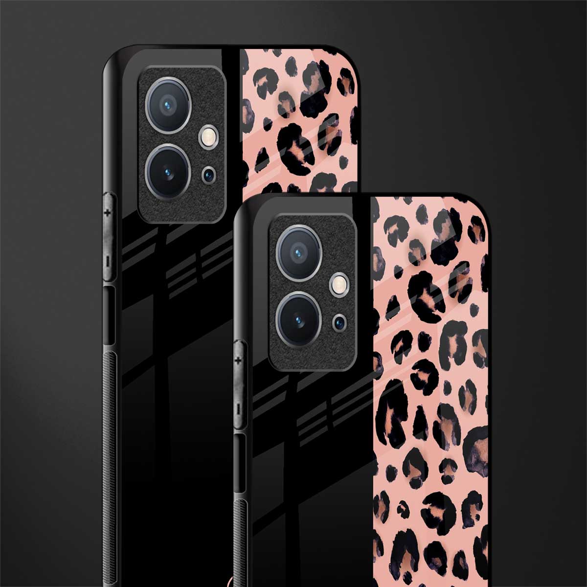 black & pink cheetah fur glass case for vivo t1 5g image-2