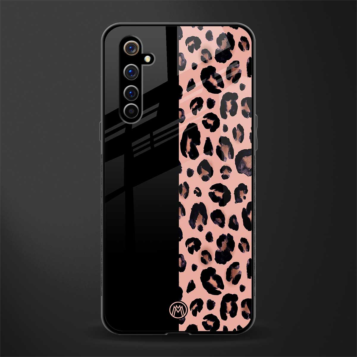 black & pink cheetah fur glass case for realme x50 pro image