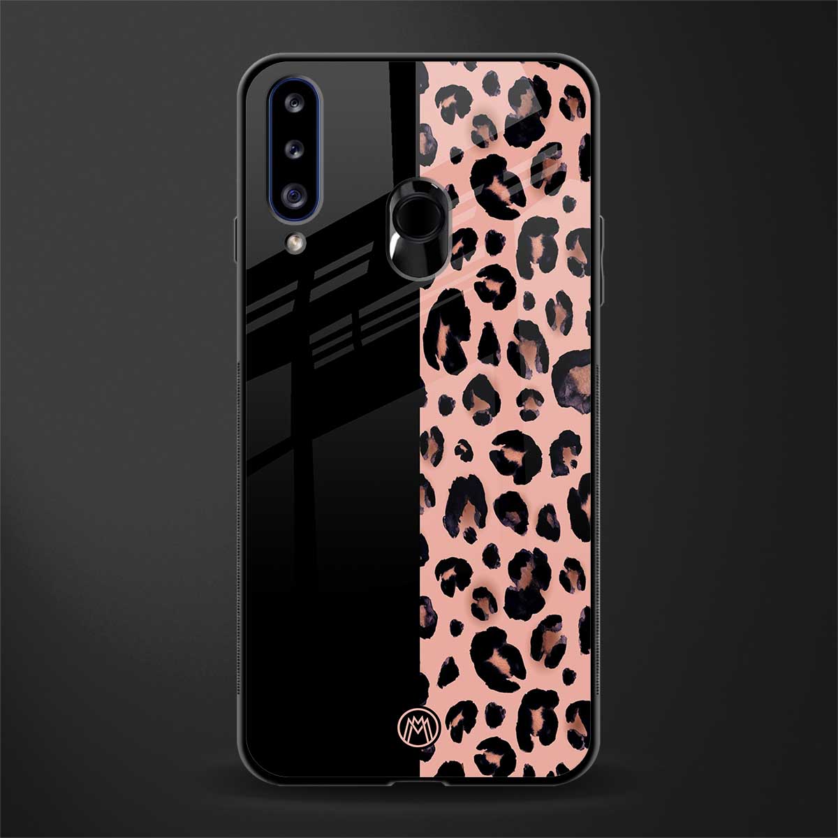 black & pink cheetah fur glass case for samsung galaxy a20s image
