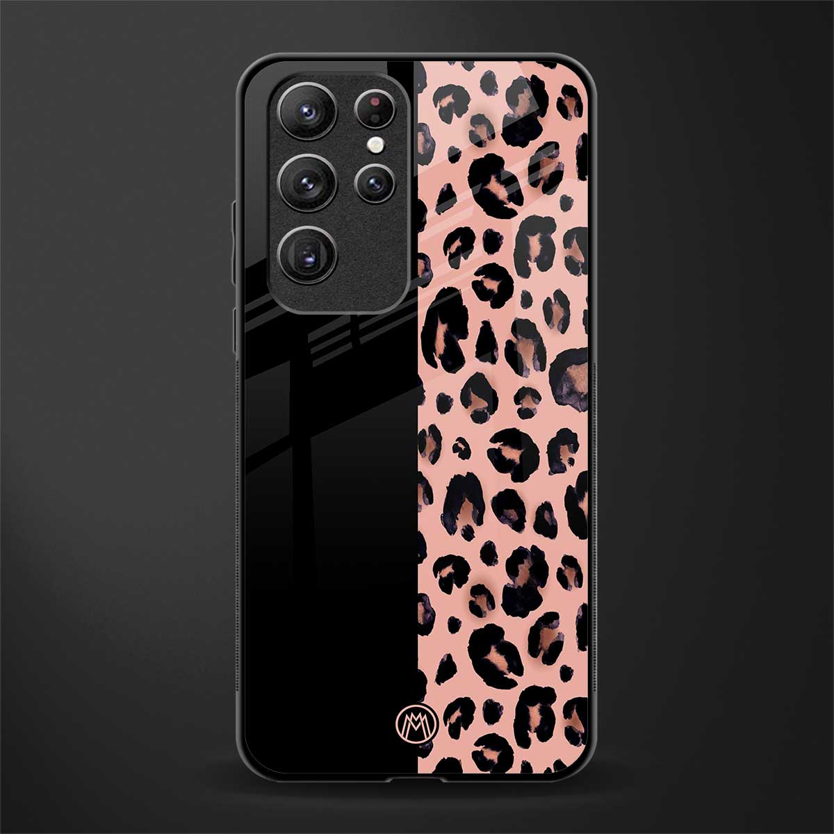 black & pink cheetah fur glass case for samsung galaxy s22 ultra 5g image