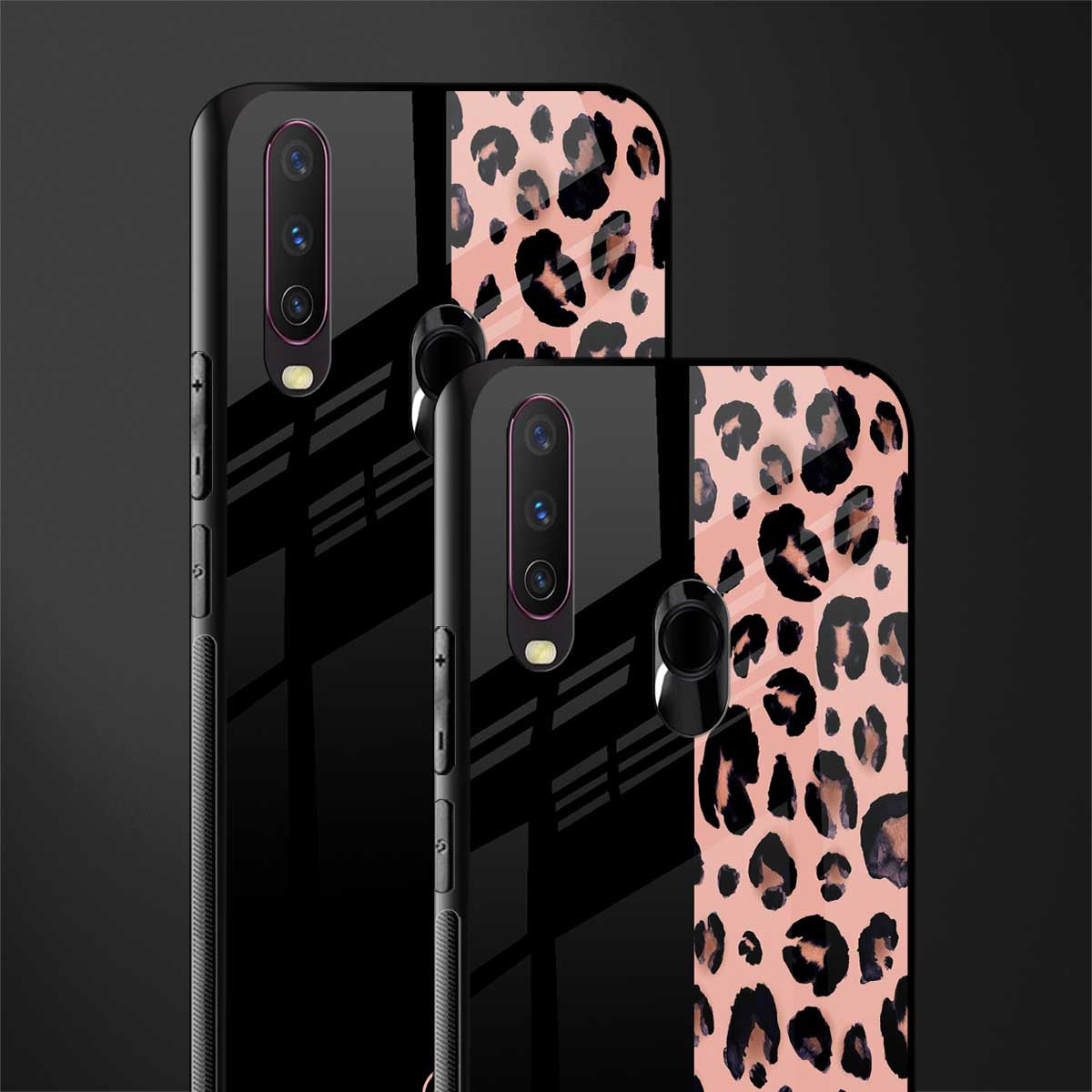 black & pink cheetah fur glass case for vivo y15 image-2