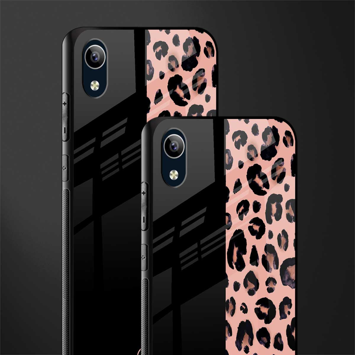 black & pink cheetah fur glass case for vivo y1s without fingerprint image-2