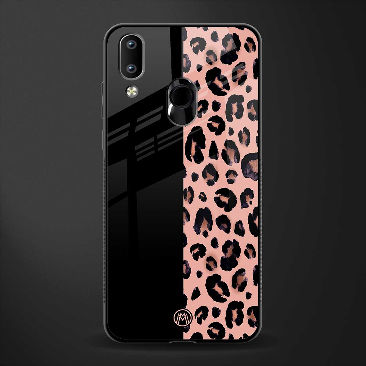 black & pink cheetah fur glass case for vivo y95 image