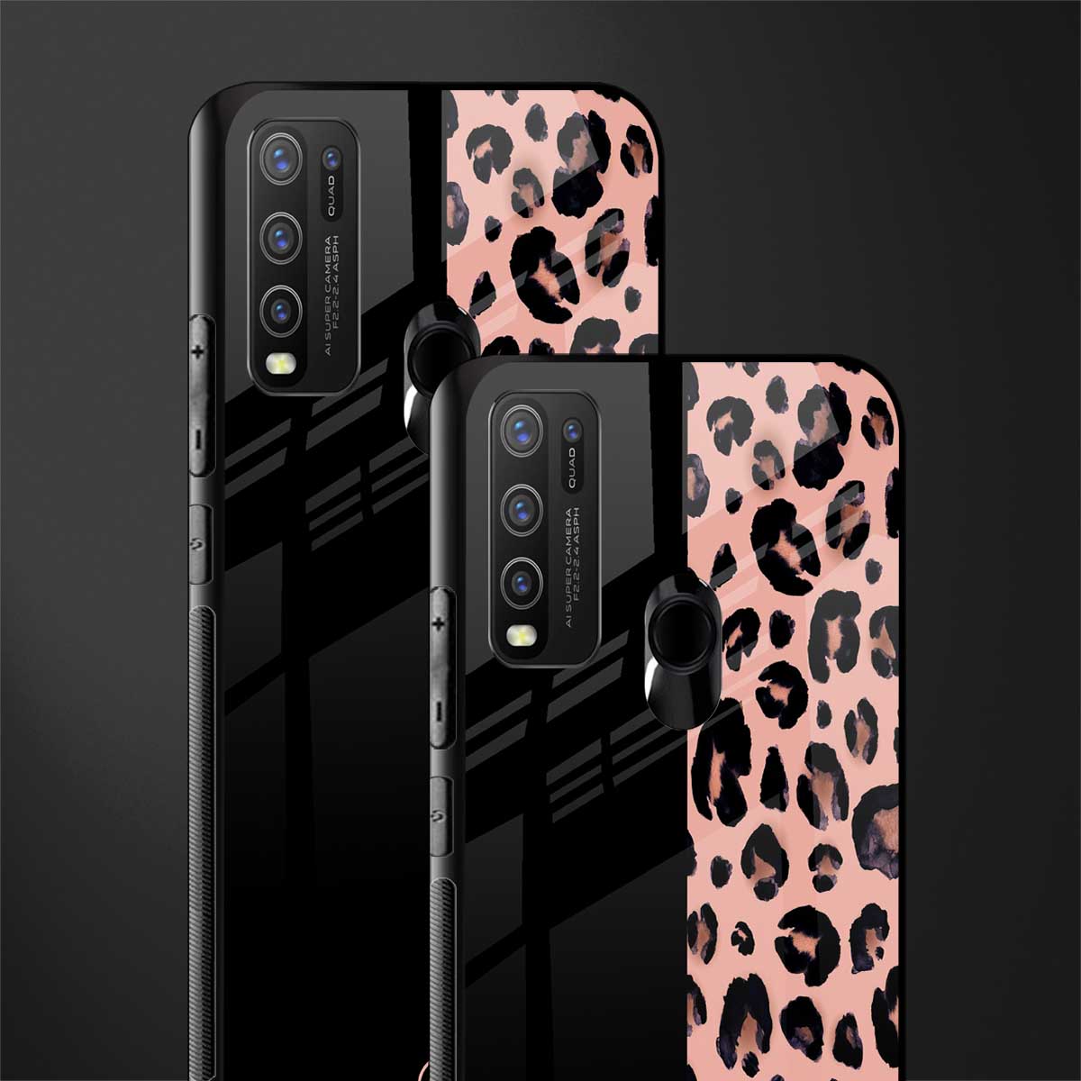 black & pink cheetah fur glass case for vivo y30 image-2