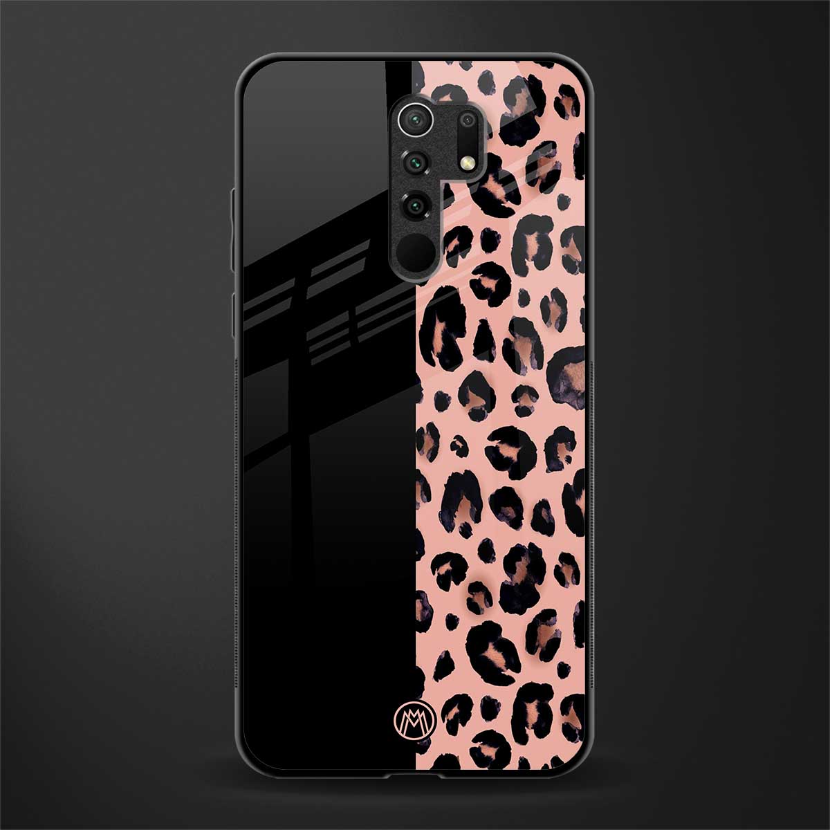 black & pink cheetah fur glass case for redmi 9 prime image