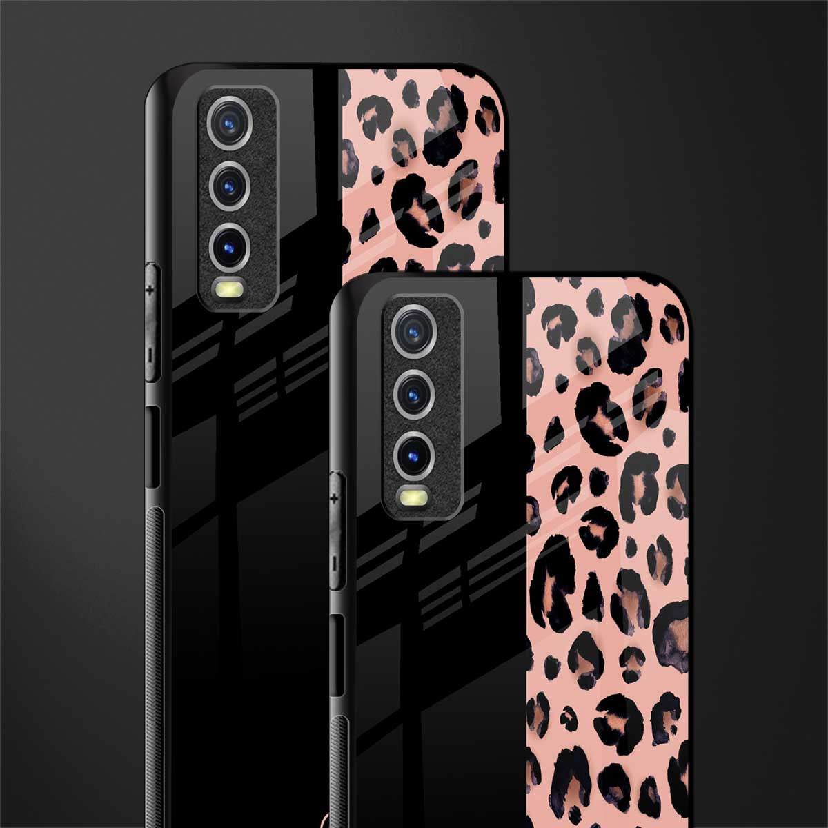 black & pink cheetah fur glass case for vivo y20 image-2