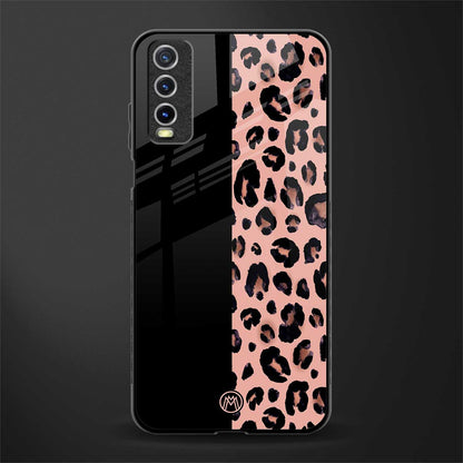 black & pink cheetah fur glass case for vivo y20 image