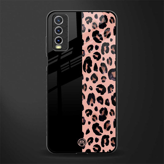 black & pink cheetah fur glass case for vivo y12s image