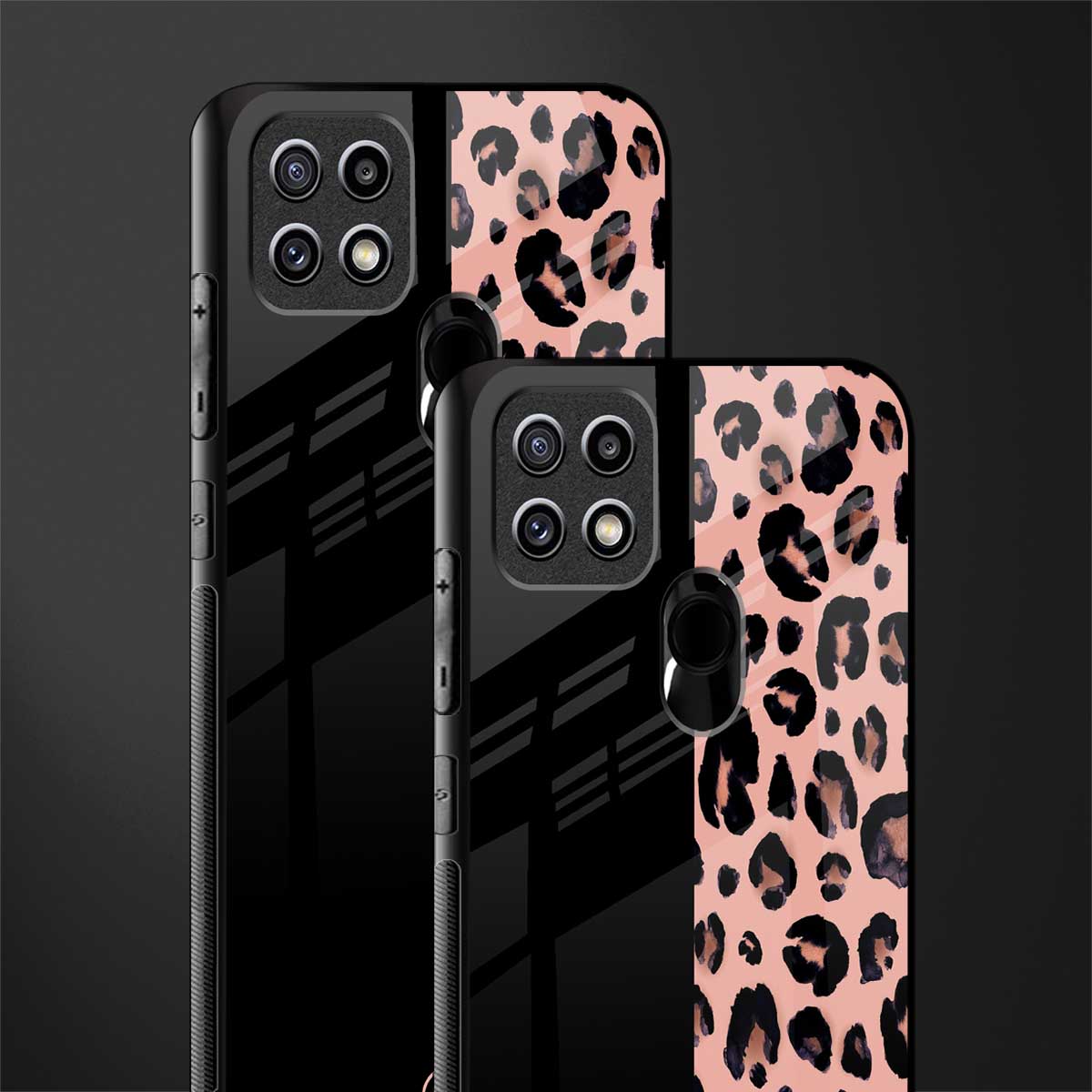 black & pink cheetah fur glass case for oppo a15s image-2