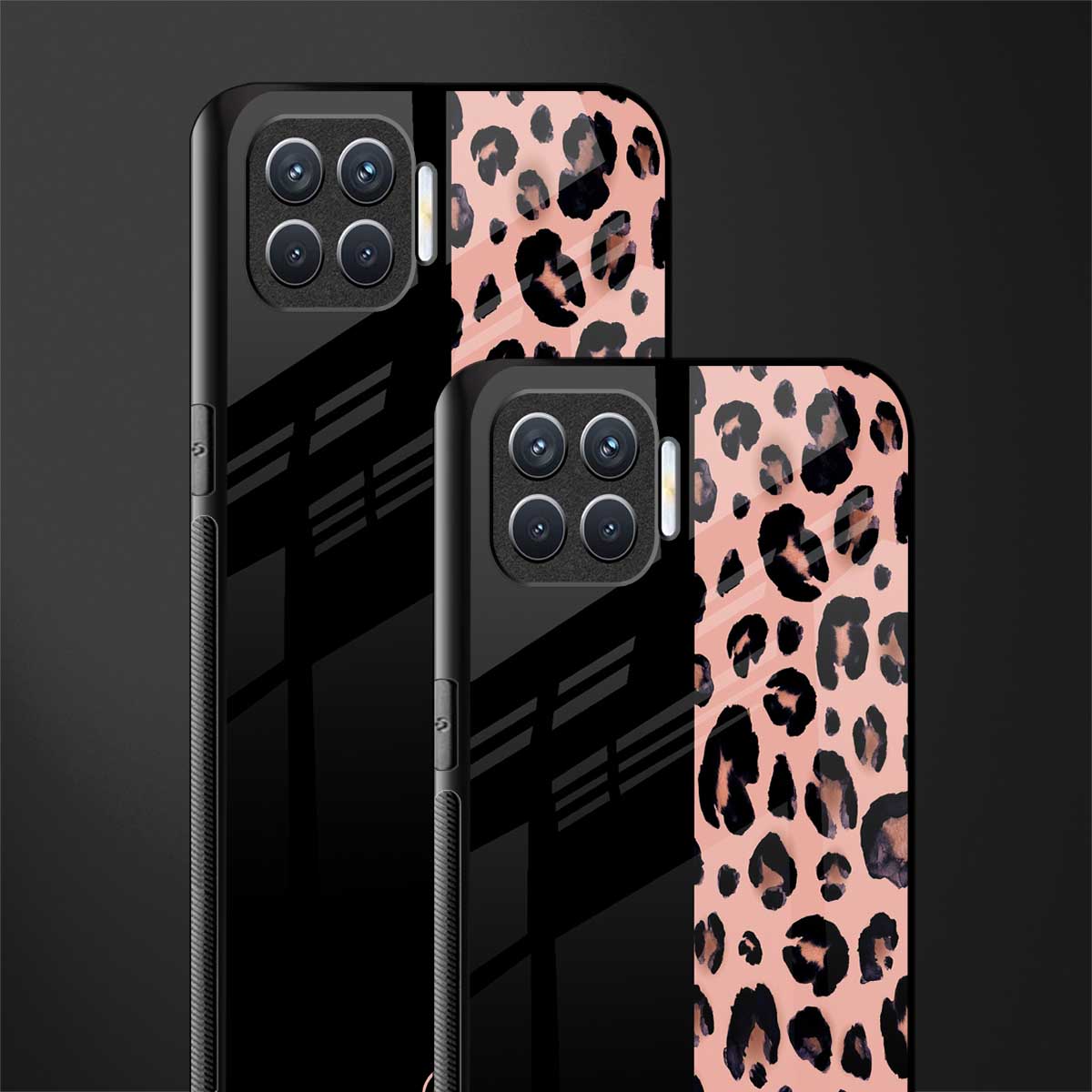 black & pink cheetah fur glass case for oppo f17 pro image-2