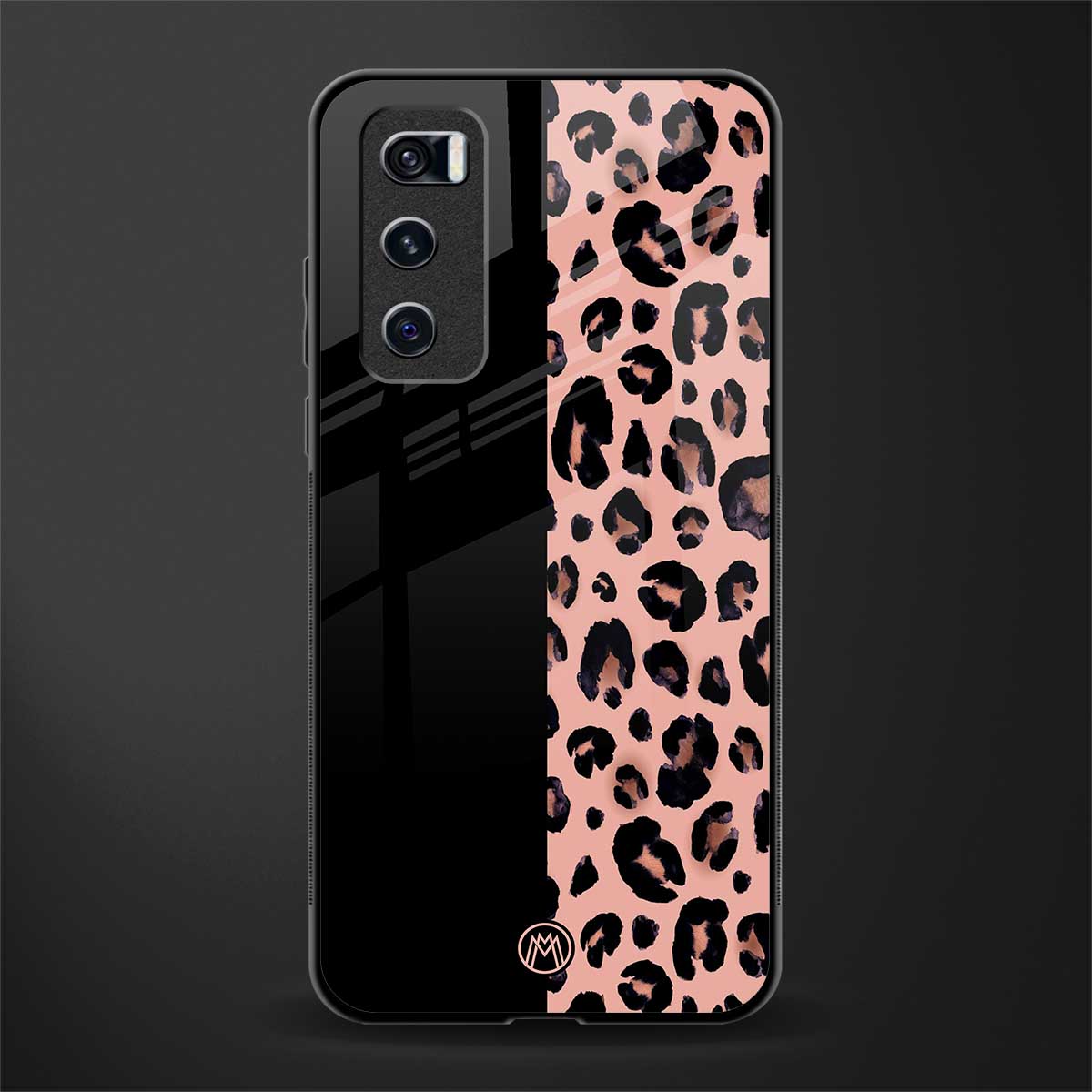 black & pink cheetah fur glass case for vivo v20 se image