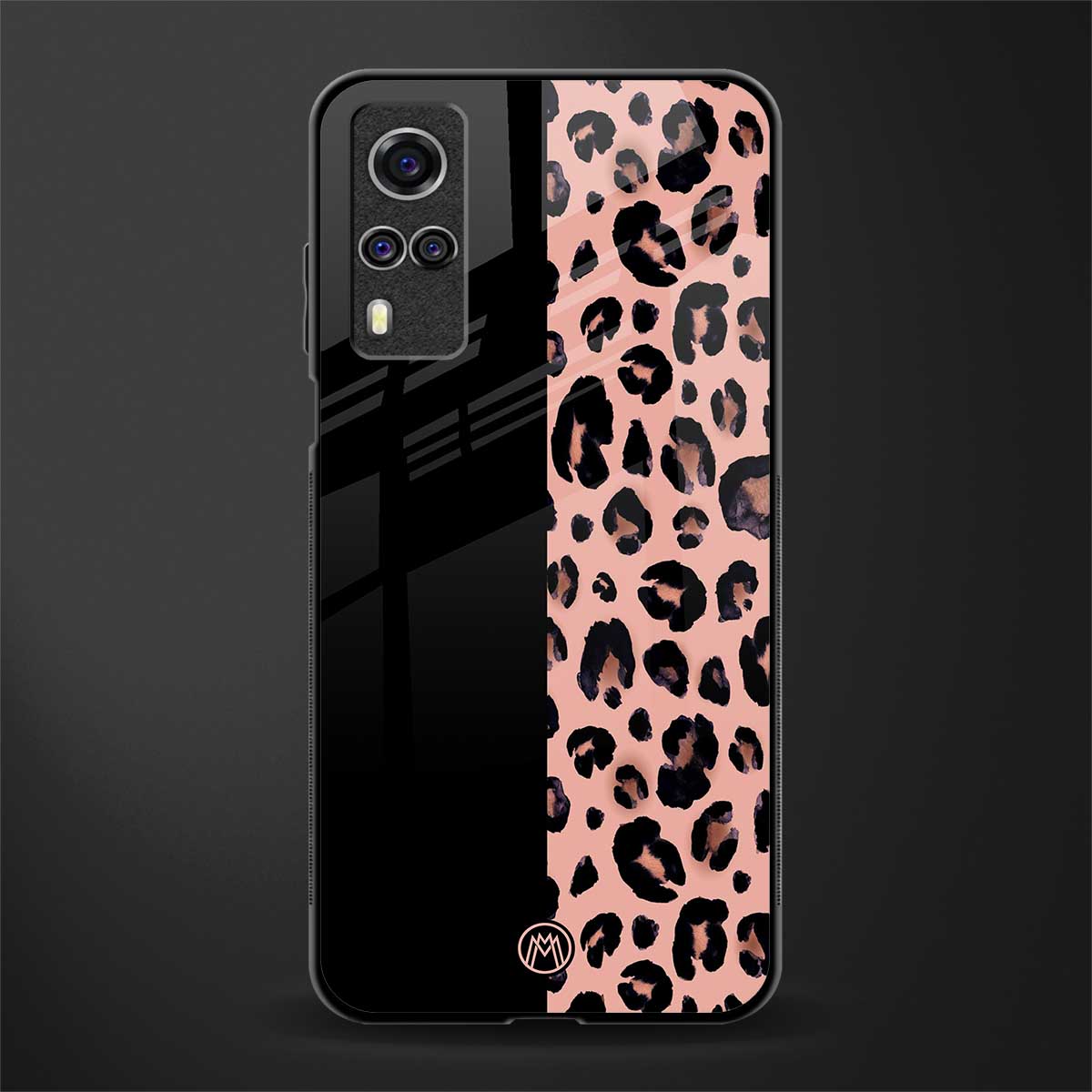 black & pink cheetah fur glass case for vivo y31 image