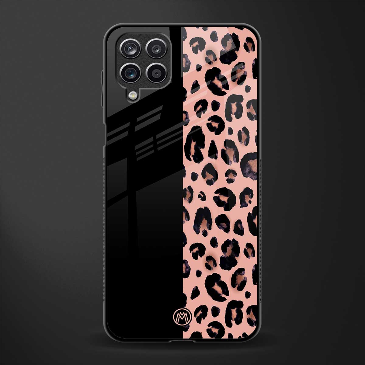 black & pink cheetah fur glass case for samsung galaxy a12 image