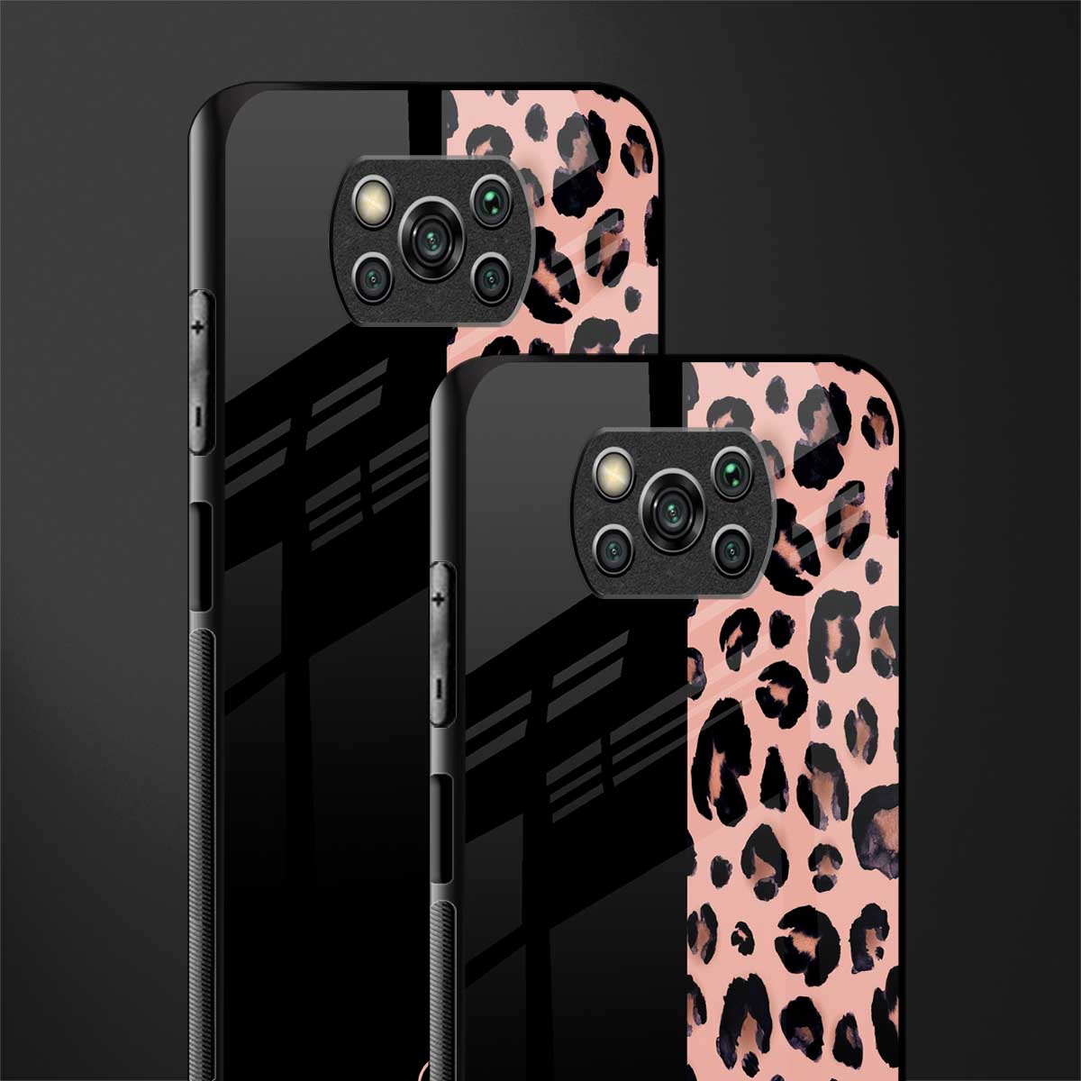 black & pink cheetah fur glass case for poco x3 image-2