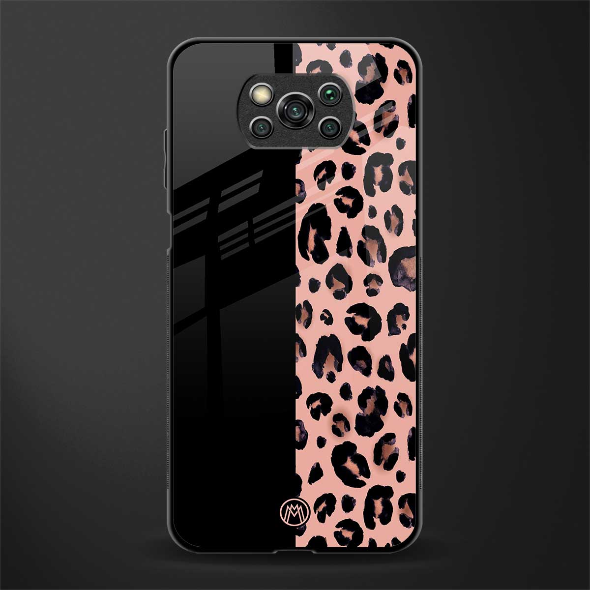 black & pink cheetah fur glass case for poco x3 pro image