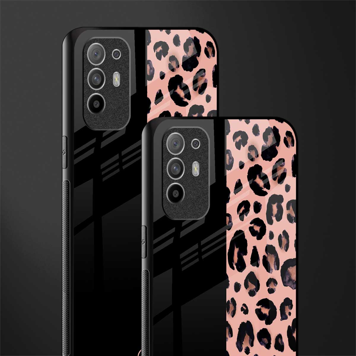 black & pink cheetah fur glass case for oppo f19 pro plus image-2