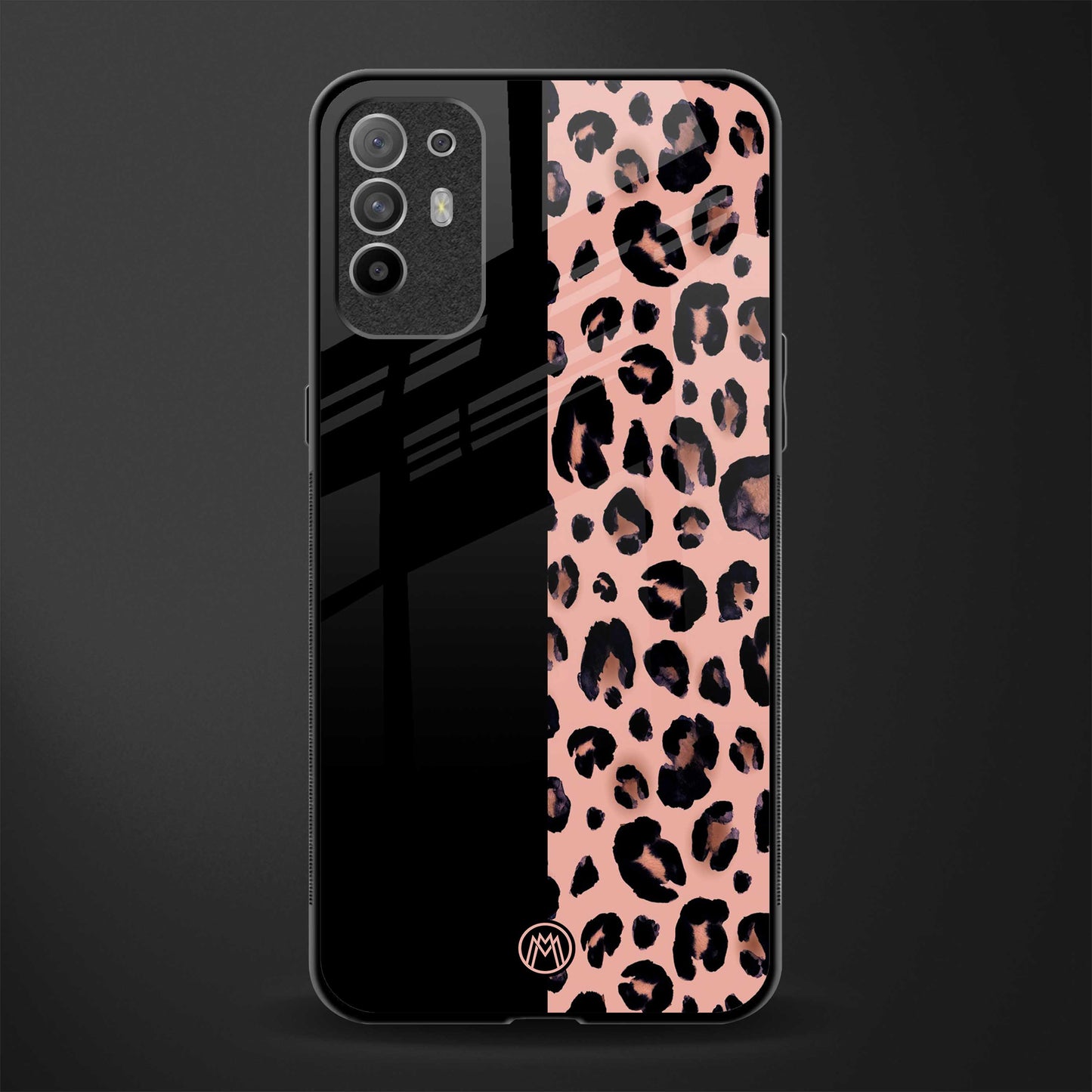 black & pink cheetah fur glass case for oppo f19 pro plus image