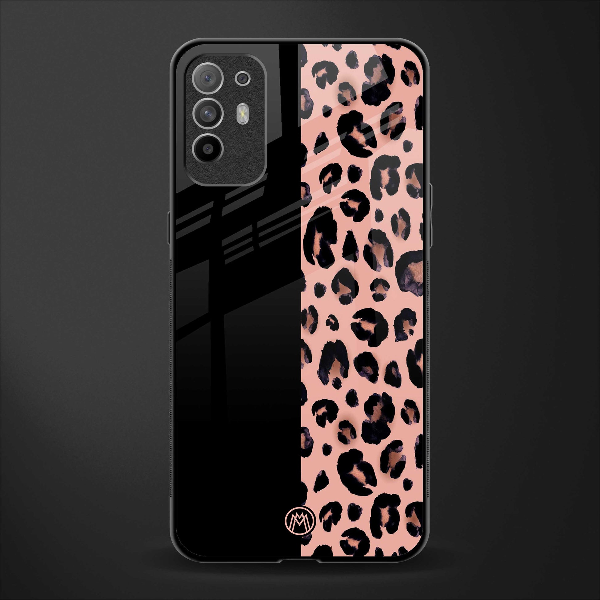 black & pink cheetah fur glass case for oppo f19 pro plus image