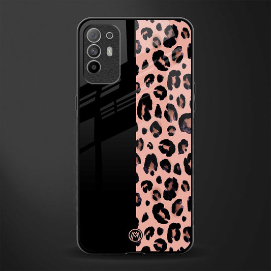 black & pink cheetah fur glass case for oppo f19 pro plus image