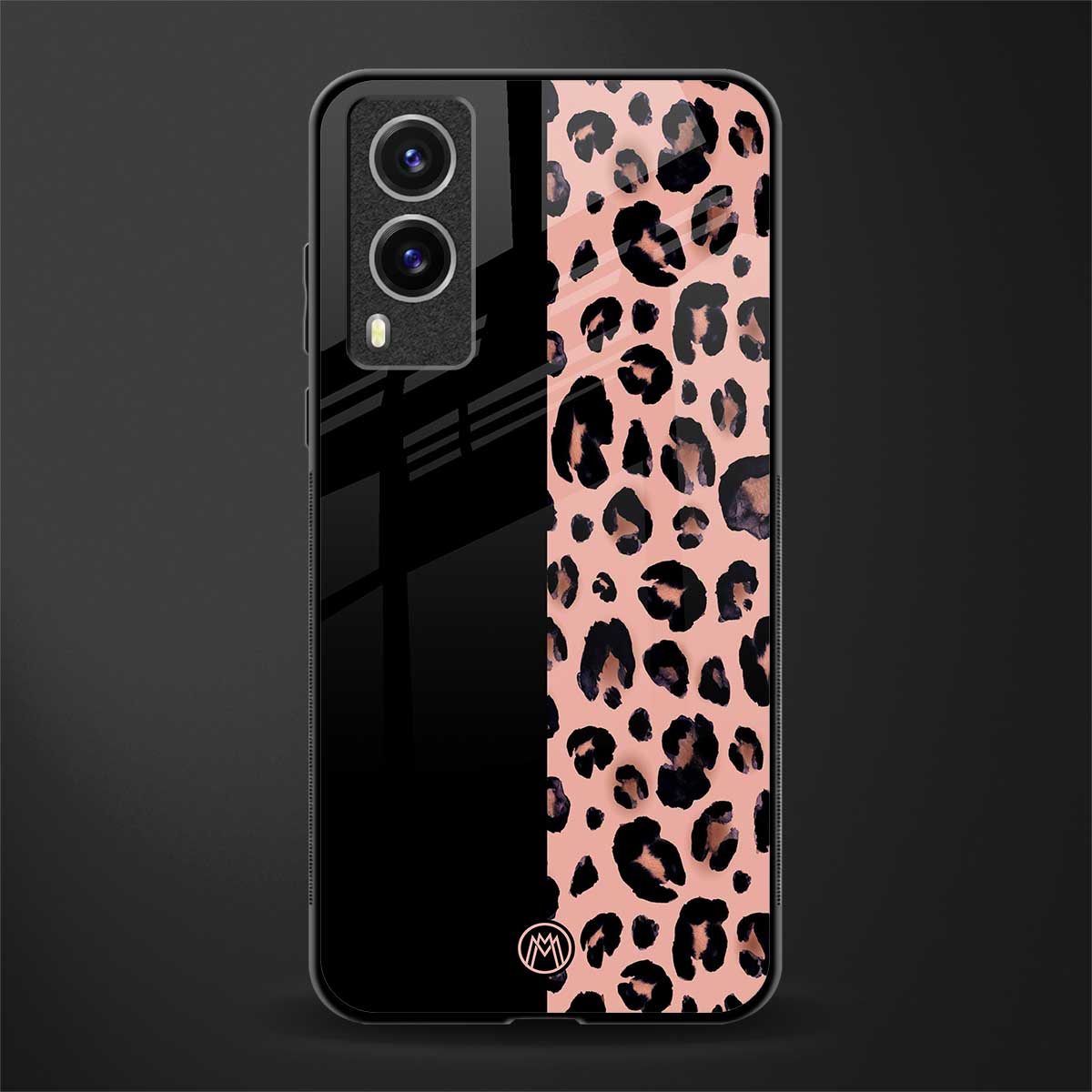 black & pink cheetah fur glass case for vivo v21e 5g image