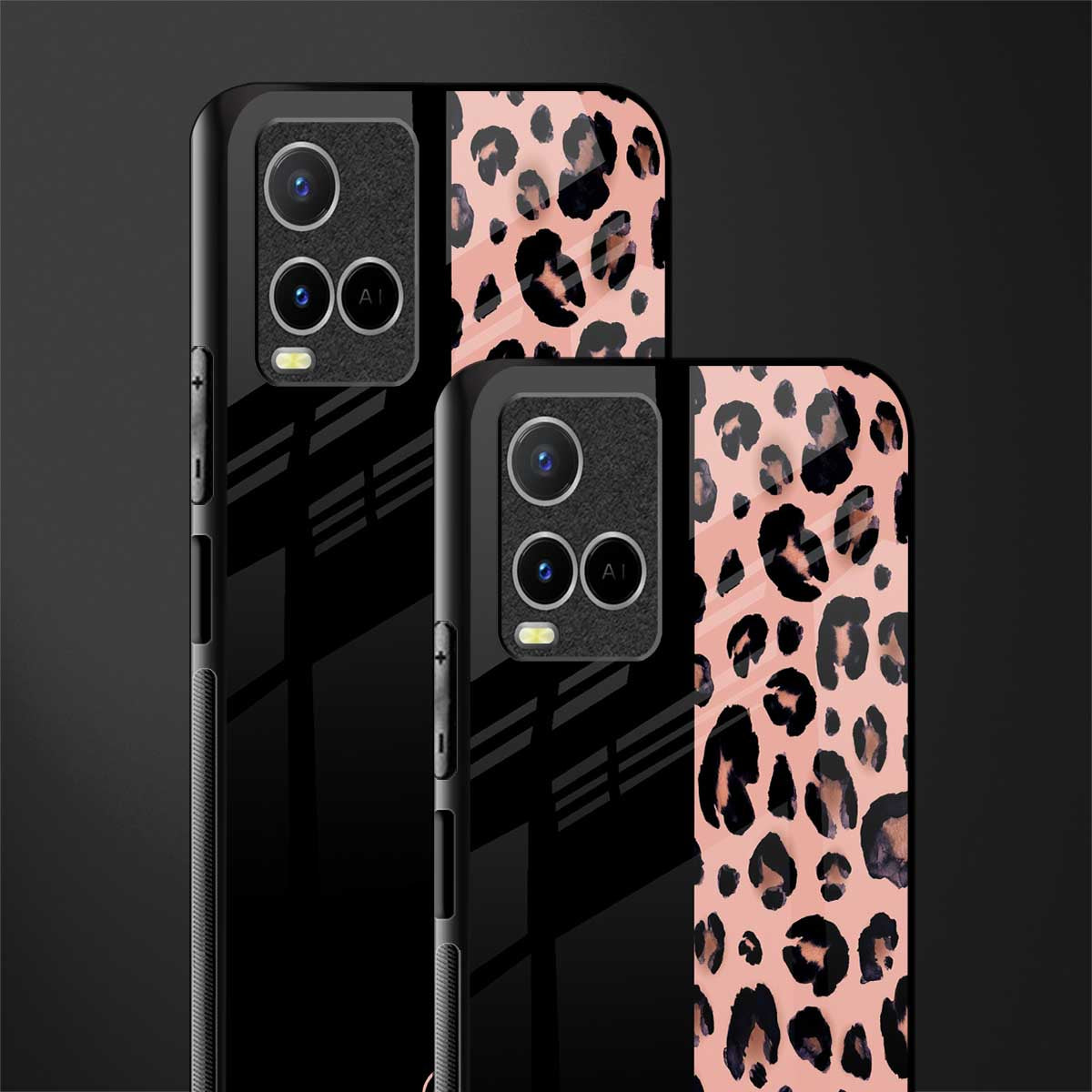 black & pink cheetah fur glass case for vivo y21t image-2
