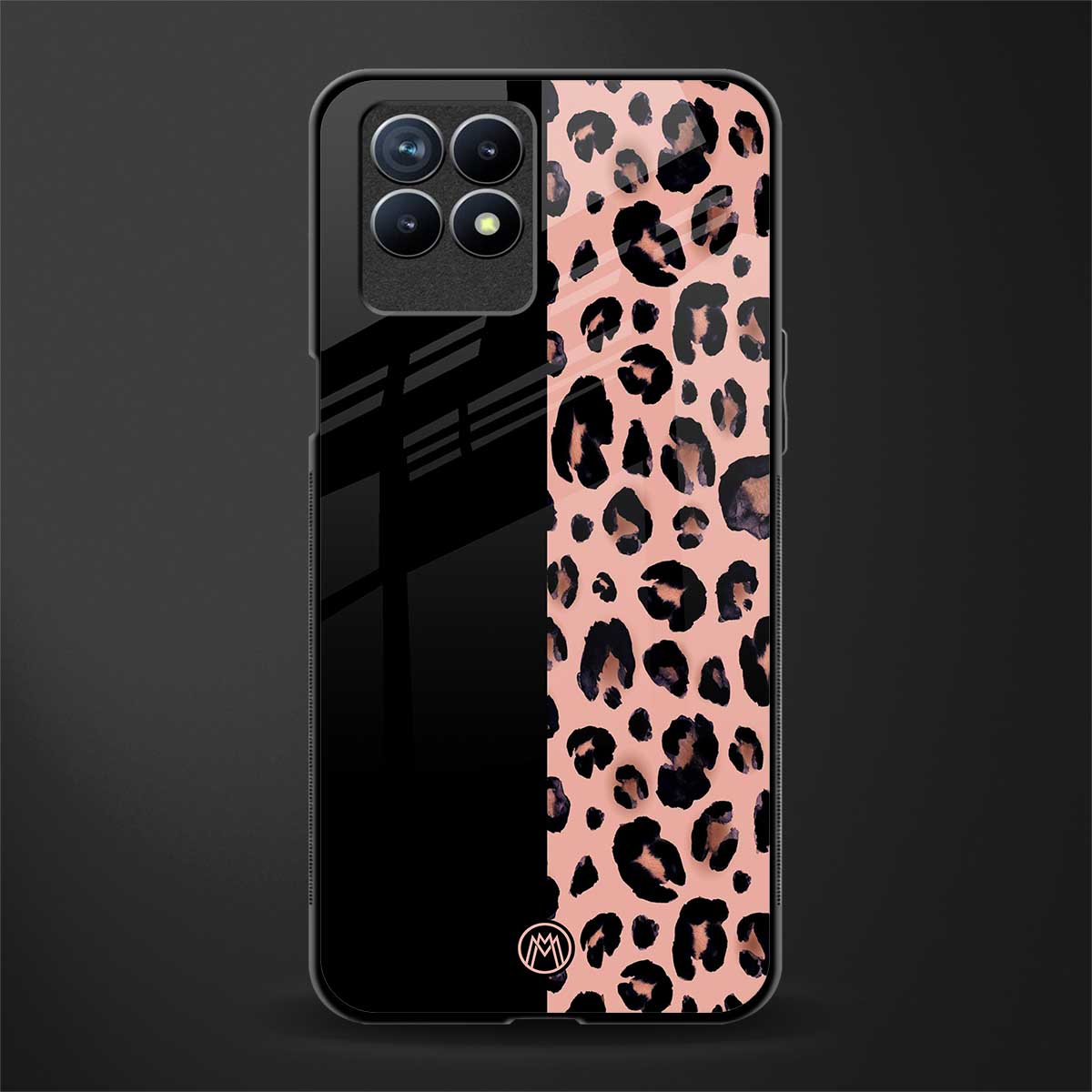 black & pink cheetah fur glass case for realme 8i image