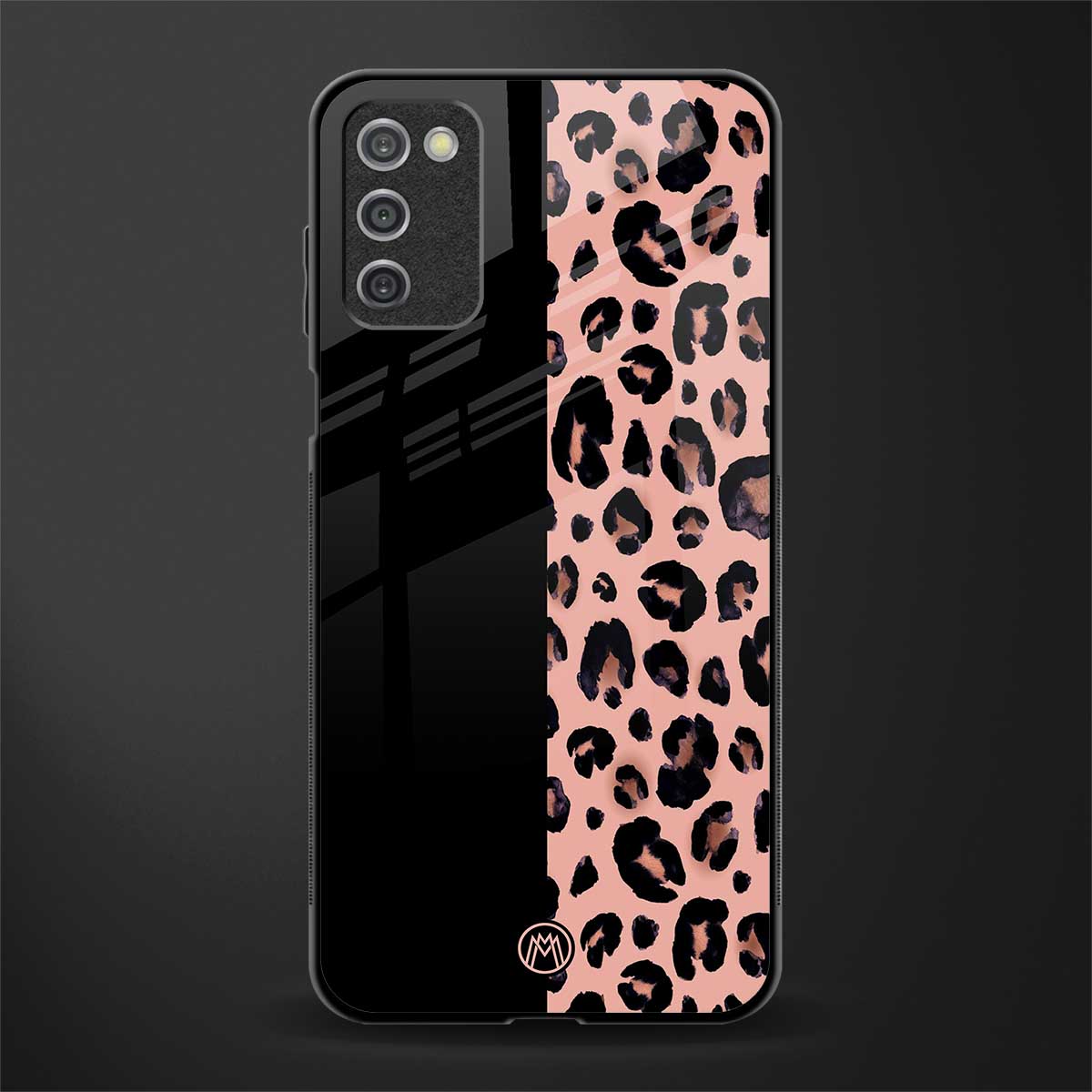 black & pink cheetah fur glass case for samsung galaxy a03s image