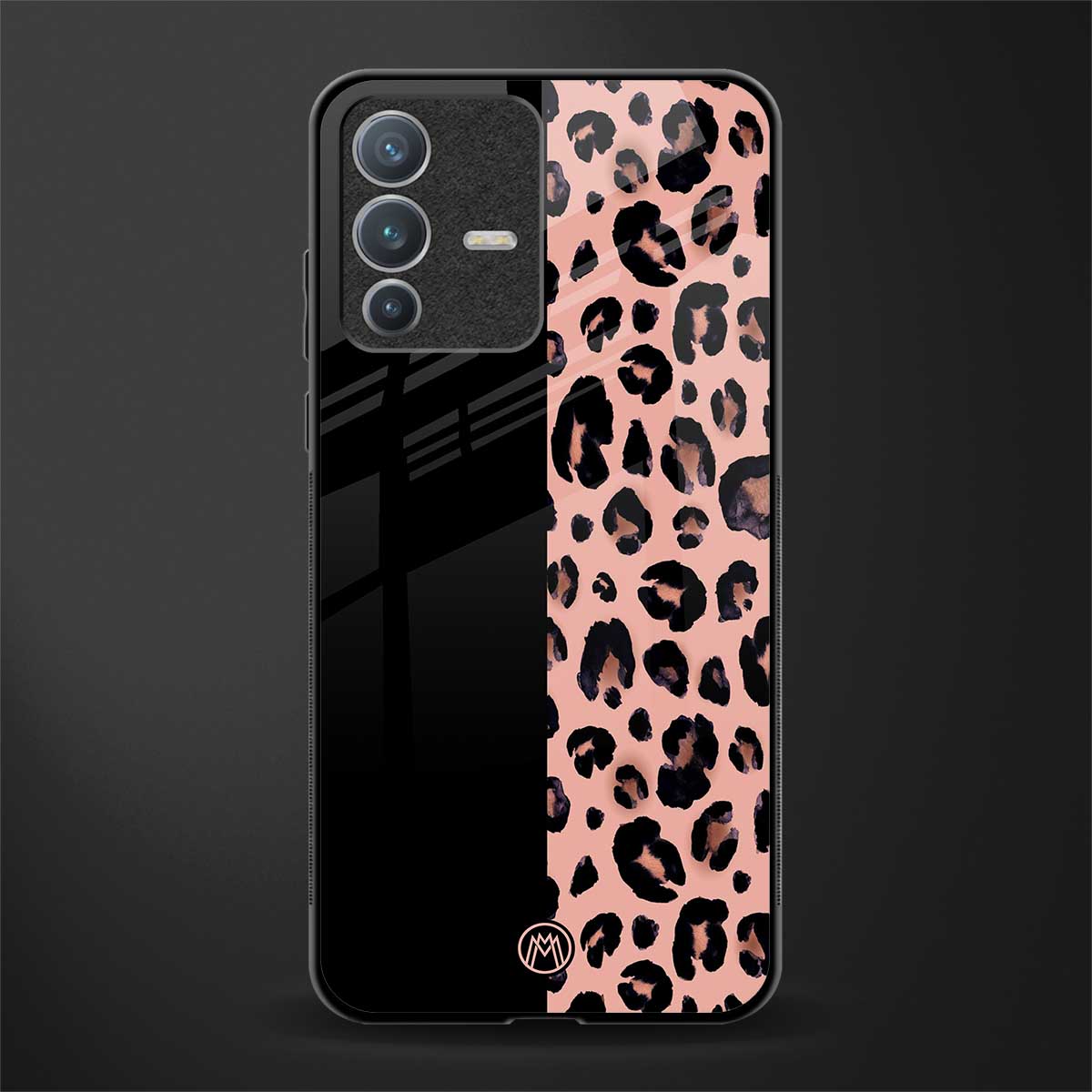black & pink cheetah fur glass case for vivo v23 pro 5g image