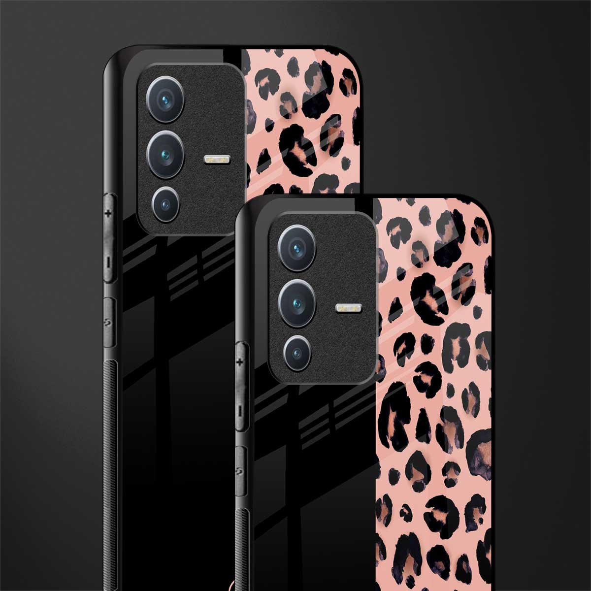 black & pink cheetah fur glass case for vivo v23 5g image-2