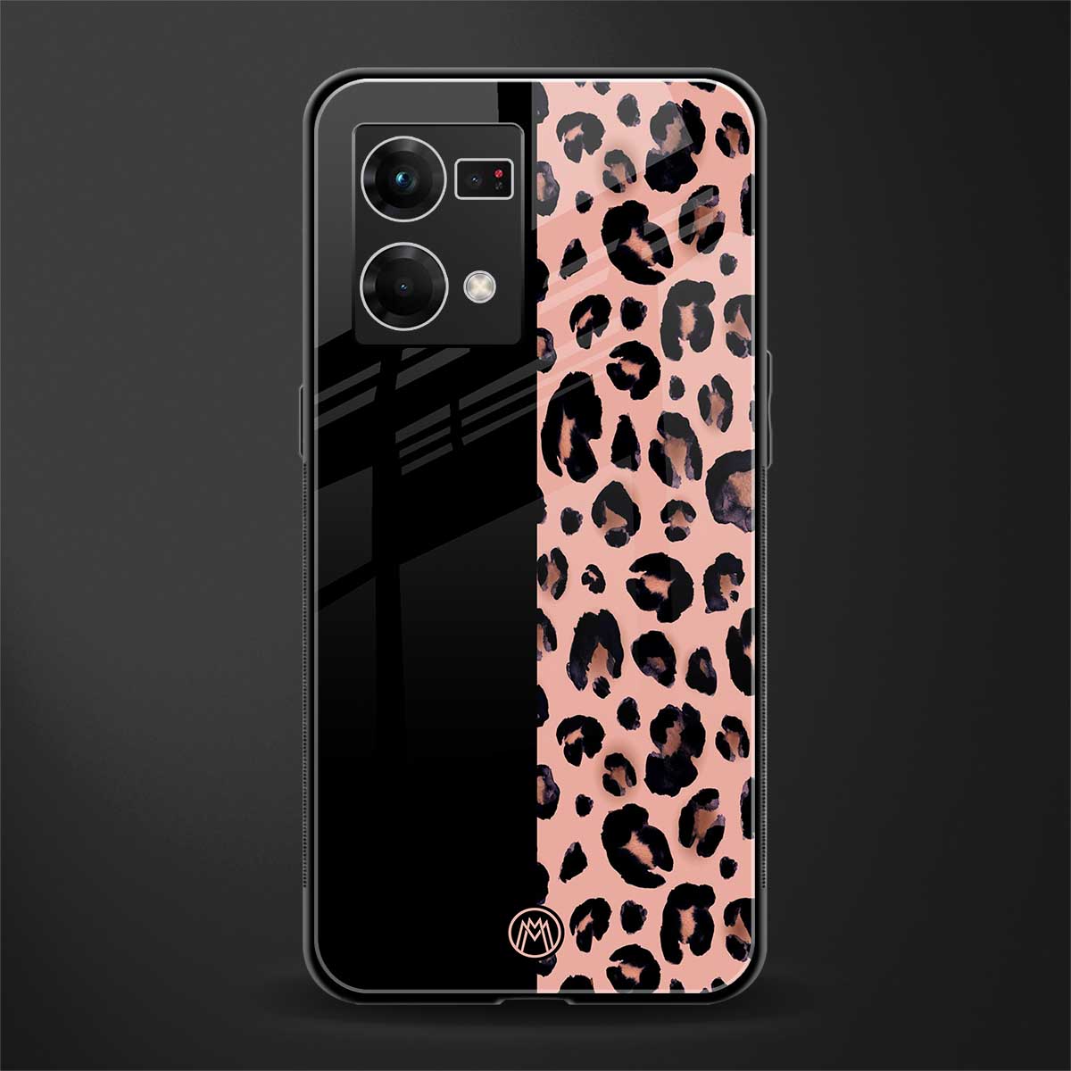 black & pink cheetah fur back phone cover | glass case for oppo f21 pro 4g