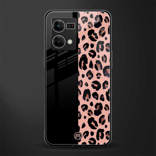 black & pink cheetah fur back phone cover | glass case for oppo f21 pro 4g