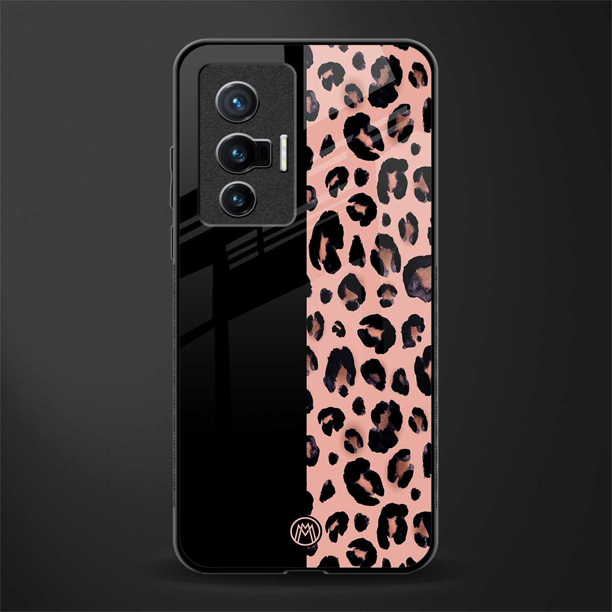 black & pink cheetah fur glass case for vivo x70 image