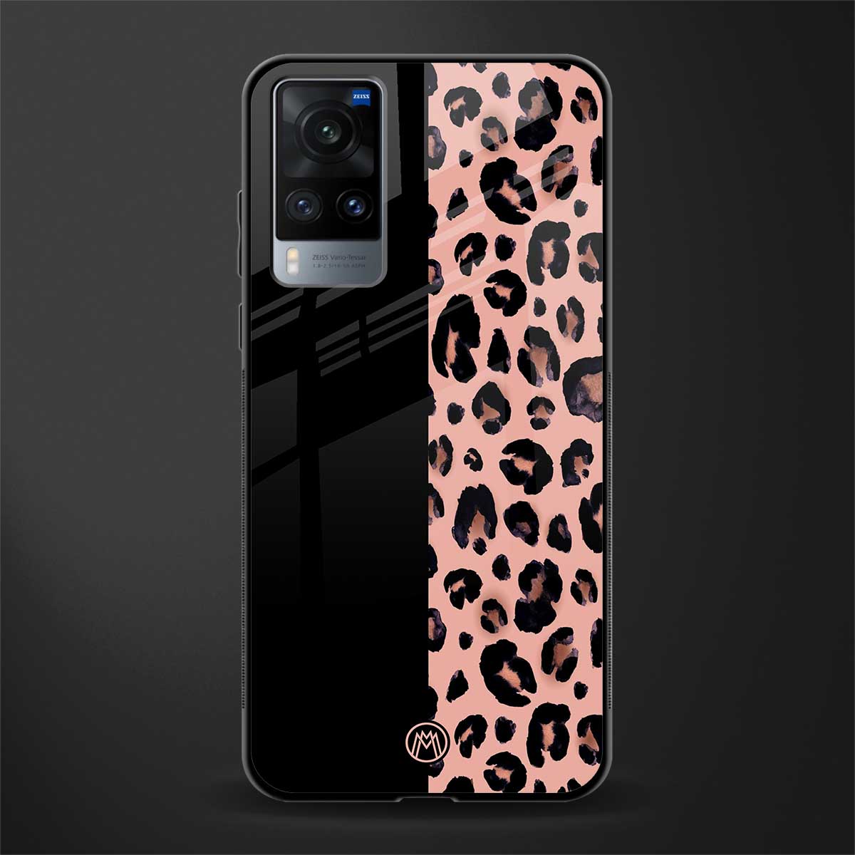 black & pink cheetah fur glass case for vivo x60 image