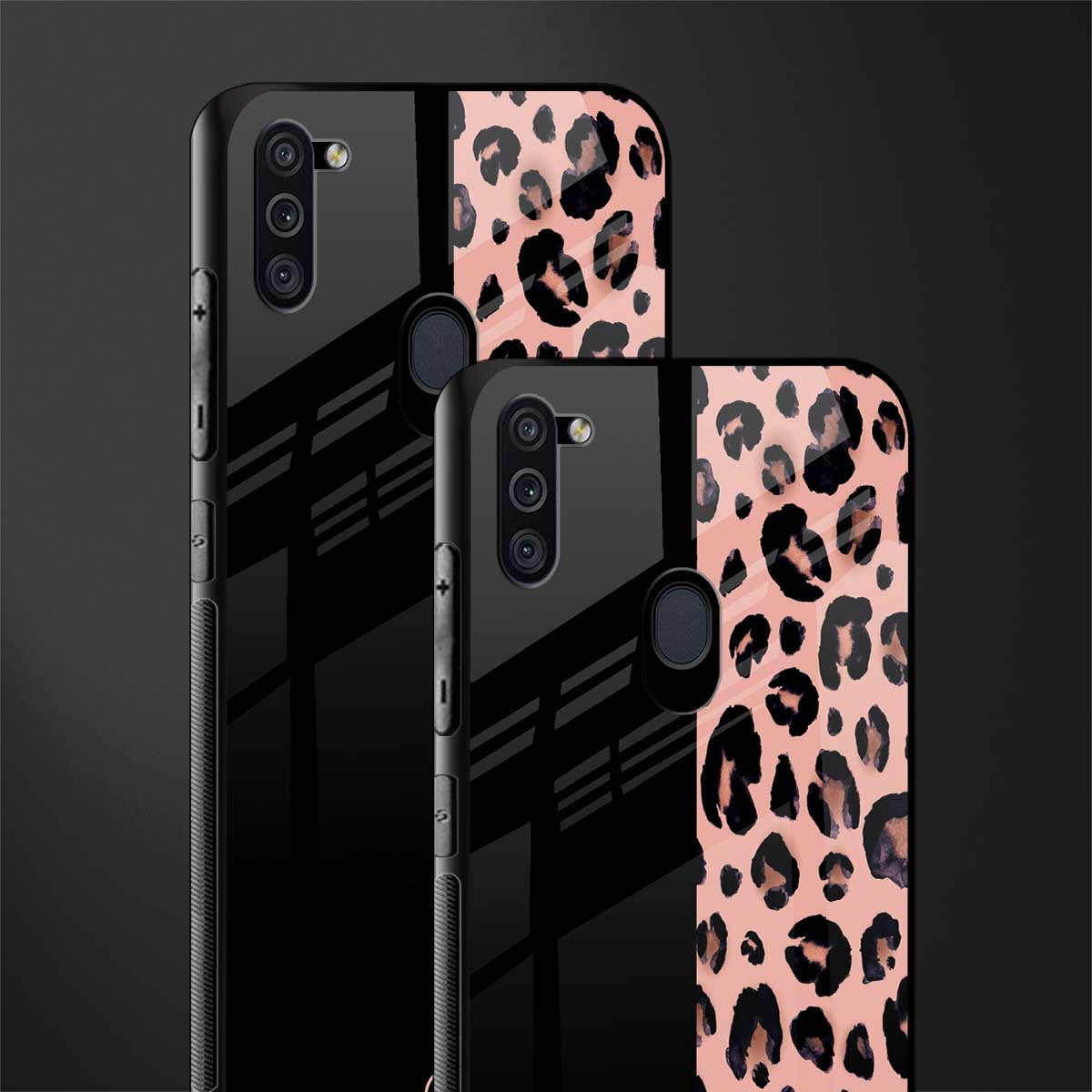 black & pink cheetah fur glass case for samsung galaxy m11 image-2