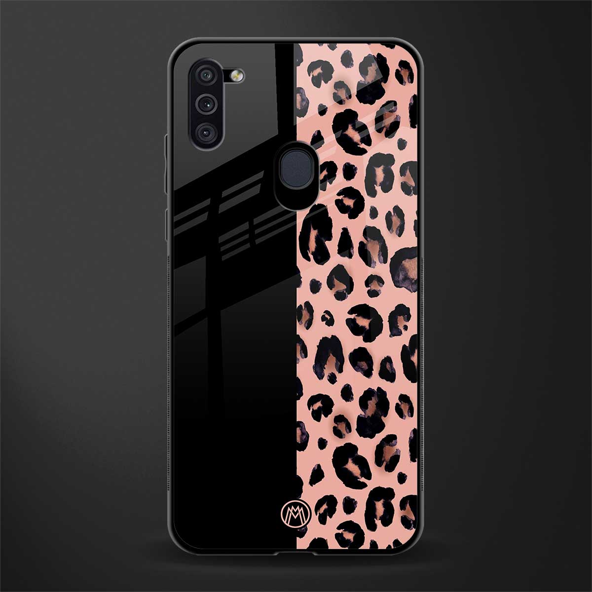 black & pink cheetah fur glass case for samsung galaxy m11 image