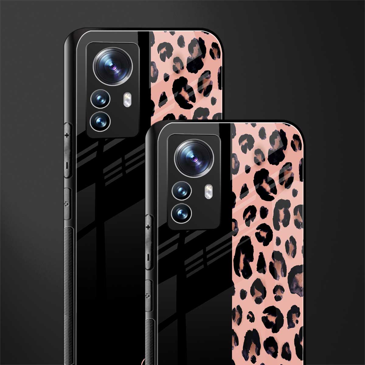 black & pink cheetah fur back phone cover | glass case for xiaomi 12 pro