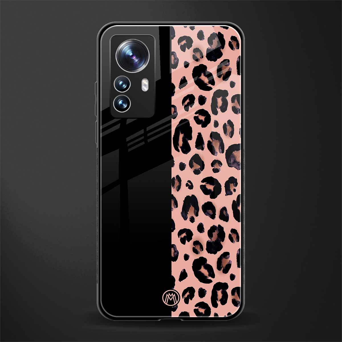 black & pink cheetah fur back phone cover | glass case for xiaomi 12 pro