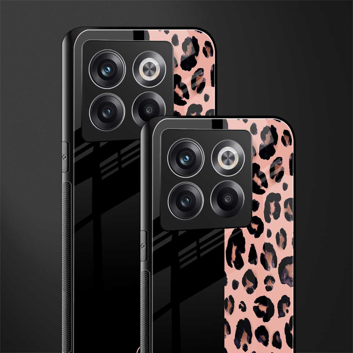 black & pink cheetah fur back phone cover | glass case for oneplus 10t