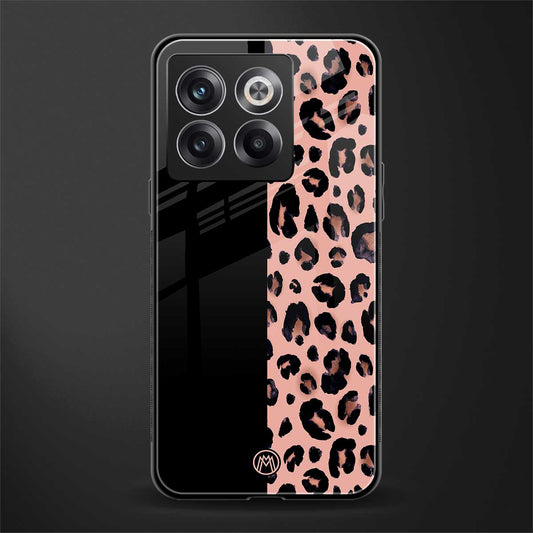 black & pink cheetah fur back phone cover | glass case for oneplus 10t