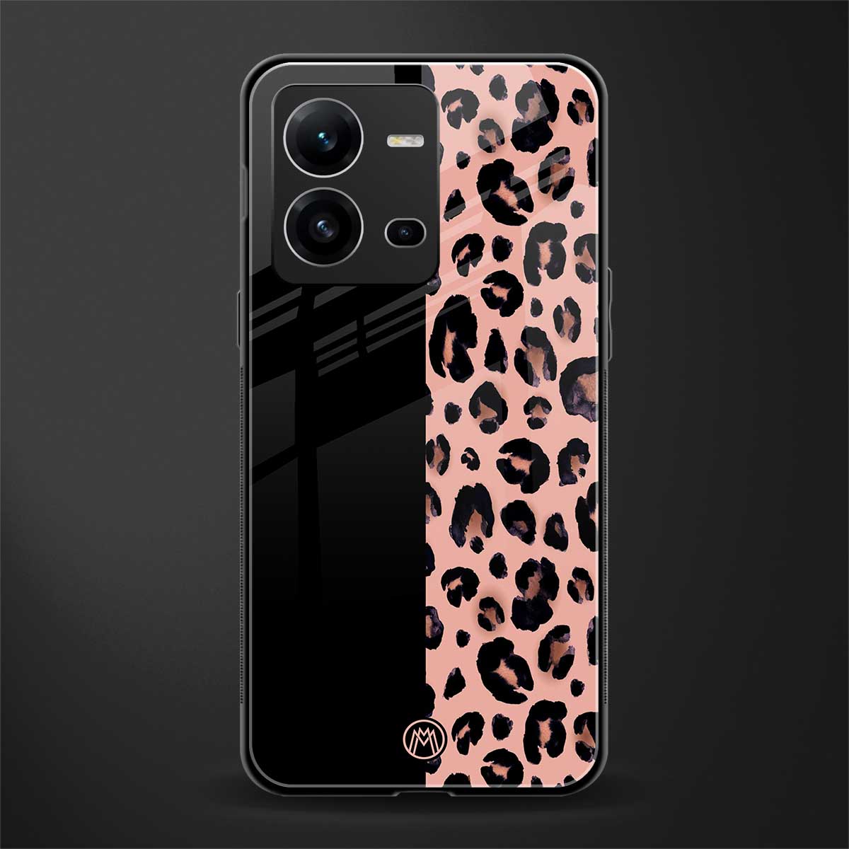 black & pink cheetah fur back phone cover | glass case for vivo v25-5g