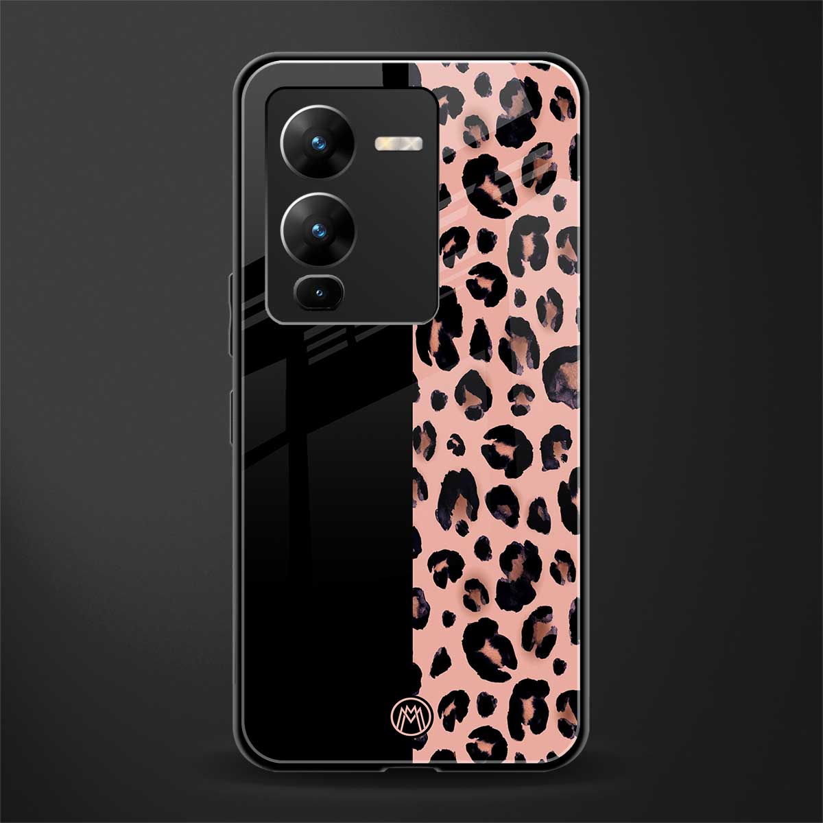 black & pink cheetah fur back phone cover | glass case for vivo v25 pro 5g