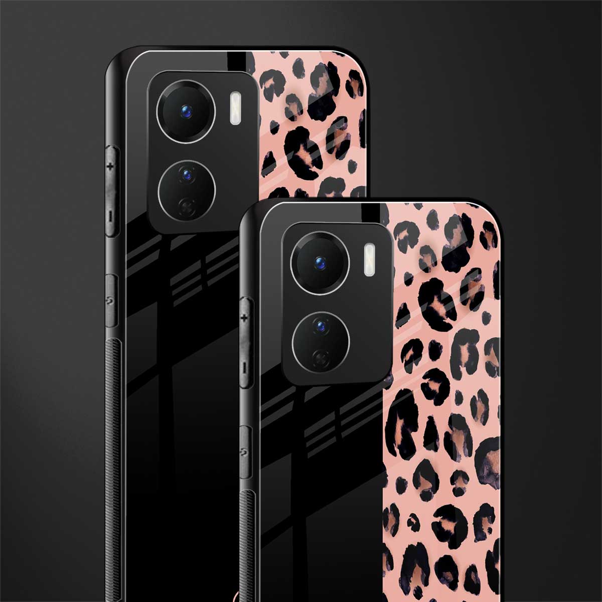 black & pink cheetah fur back phone cover | glass case for vivo y16