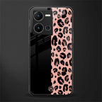 black & pink cheetah fur back phone cover | glass case for vivo y35 4g
