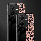 black & pink cheetah fur back phone cover | glass case for vivo y22