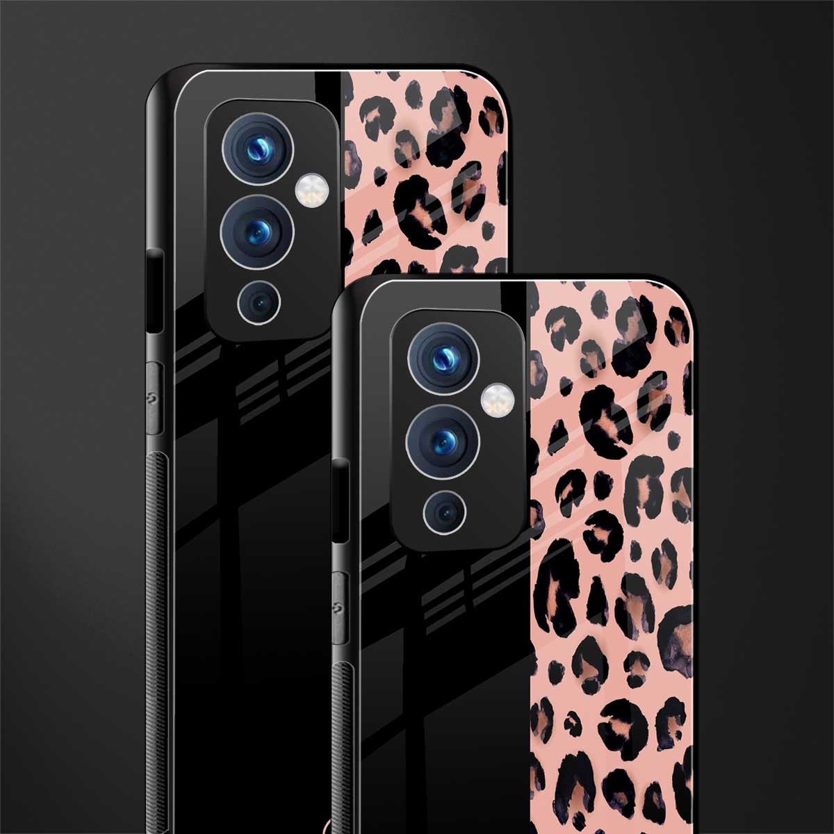 black & pink cheetah fur back phone cover | glass case for oneplus 9