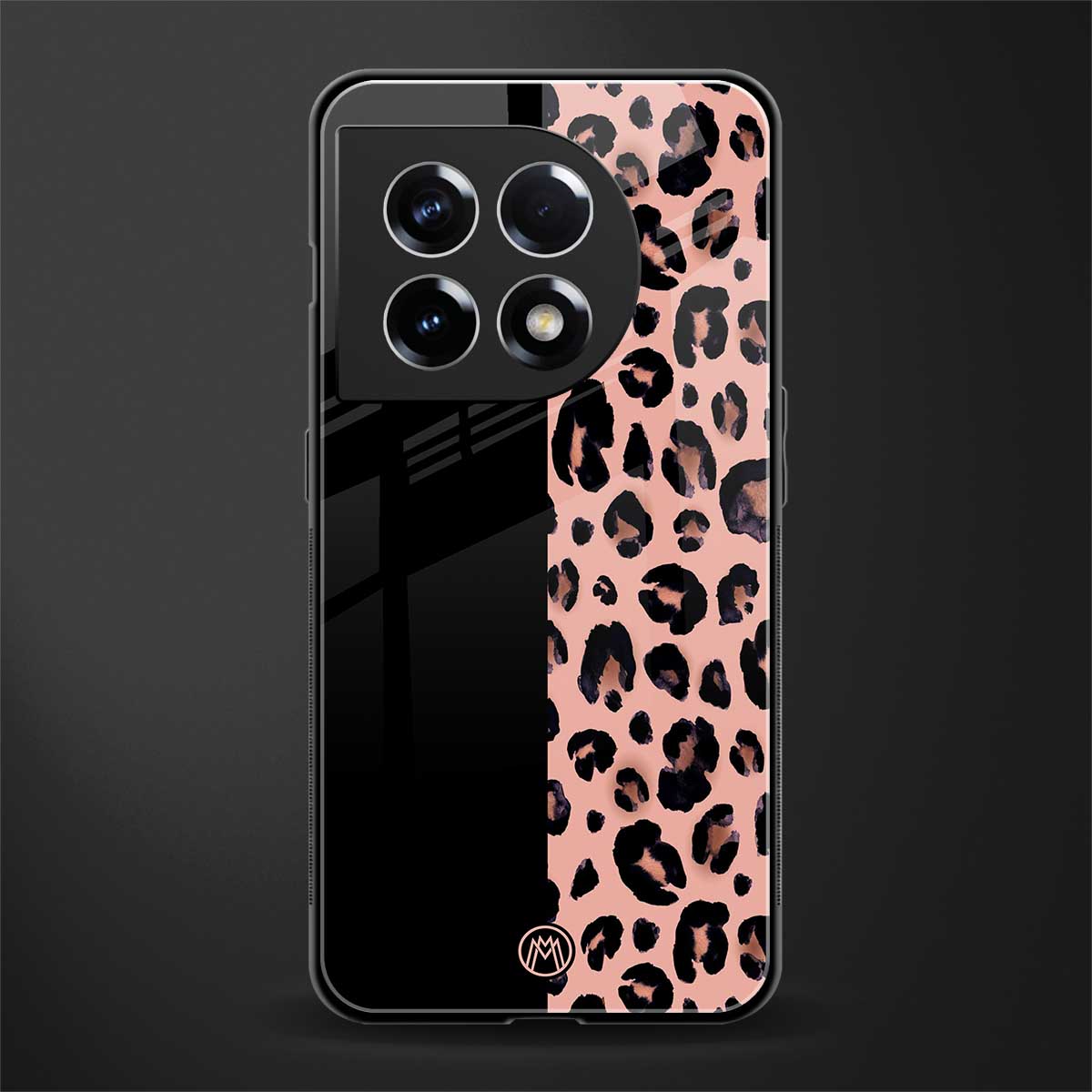 black & pink cheetah fur back phone cover | glass case for oneplus 11
