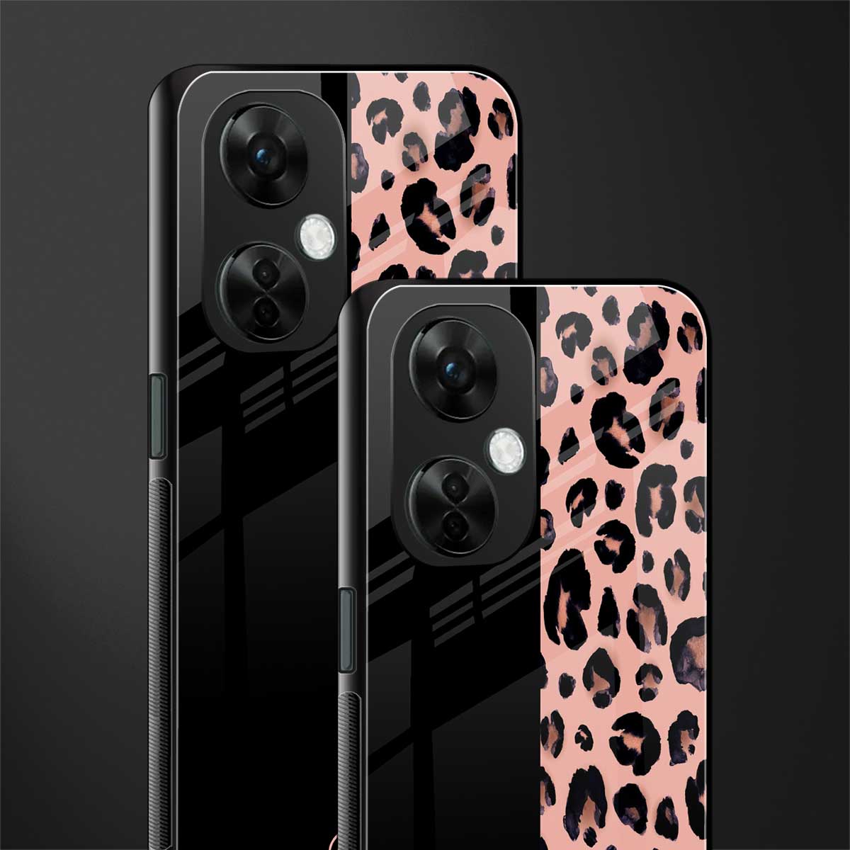 black & pink cheetah fur back phone cover | glass case for oneplus nord ce 3 lite